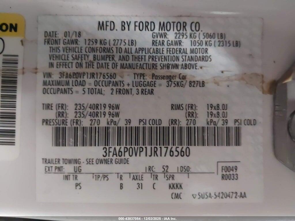 3FA6P0VP1JR176560 2018 FORD FUSION photo no. 9
