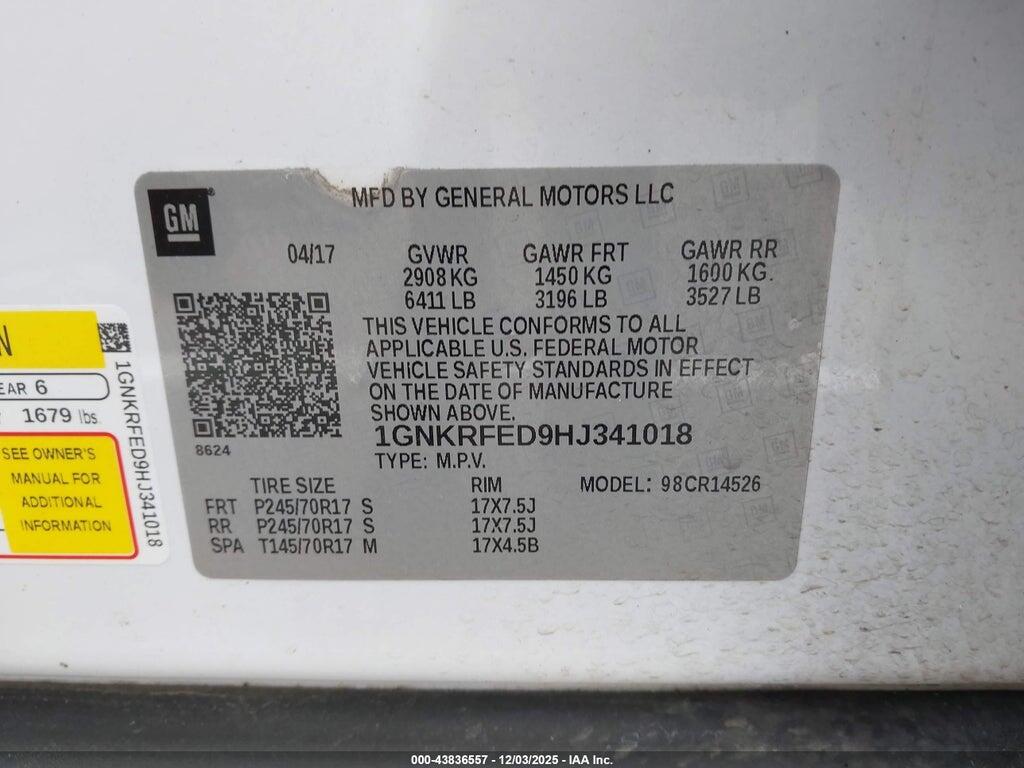 1GNKRFED9HJ341018 2017 CHEVROLET TRAVERSE photo no. 9