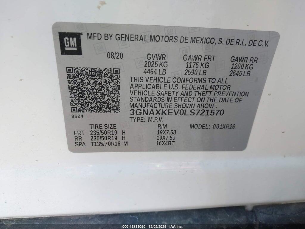 3GNAXKEV0LS721570 2020 CHEVROLET EQUINOX photo no. 9