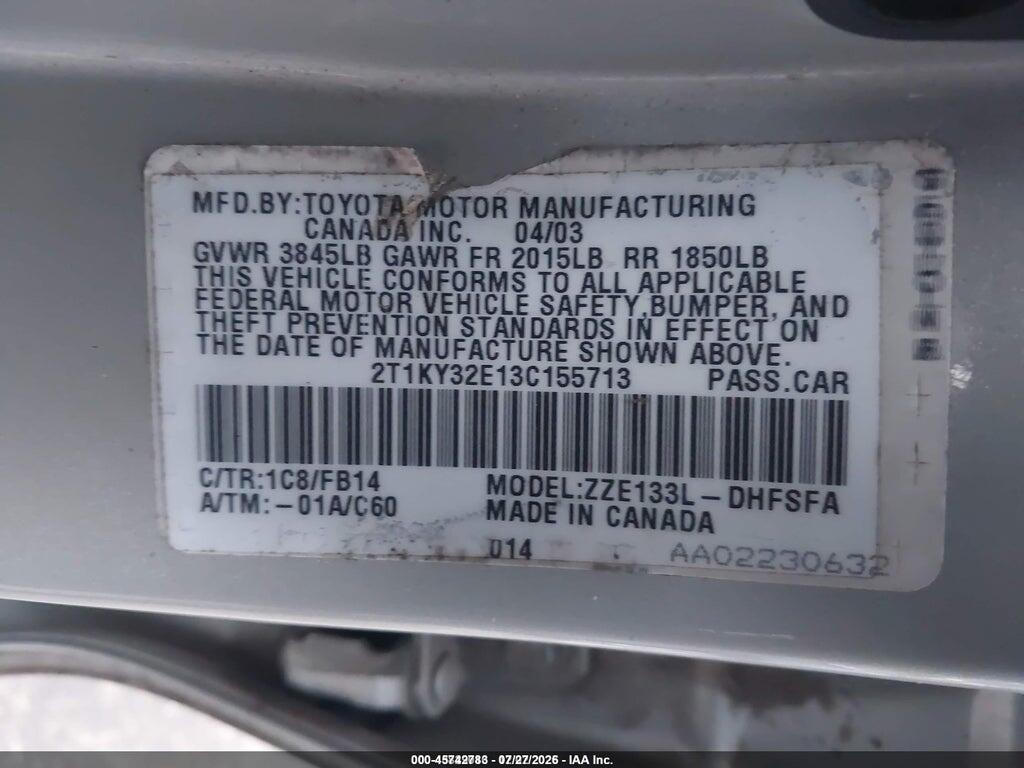 2T1KY32E13C155713 2003 TOYOTA MATRIX photo no. 9