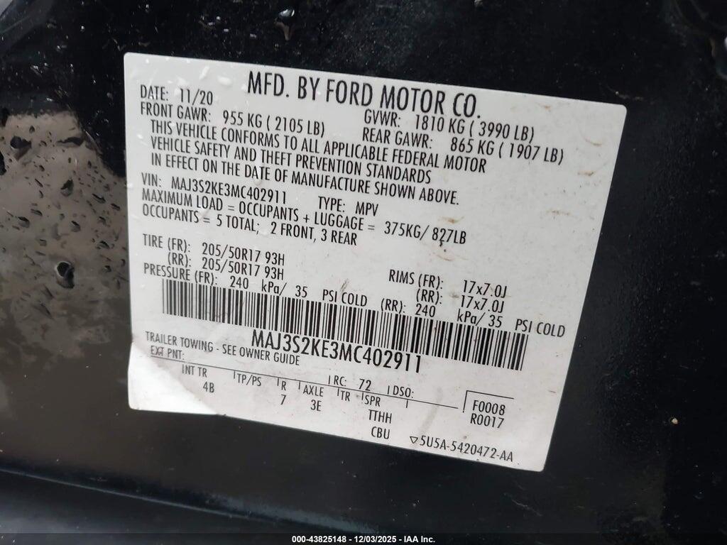 MAJ3S2KE3MC402911 2021 FORD ECOSPORT photo no. 9