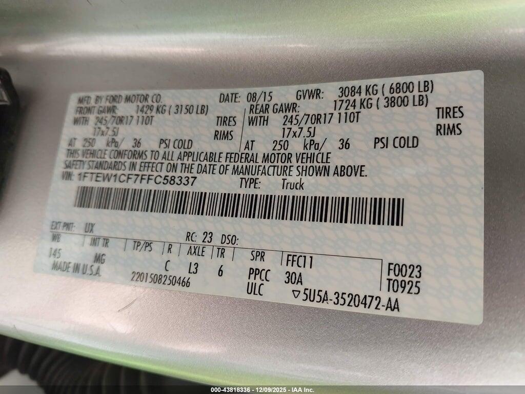 1FTEW1CF7FFC58337 2015 FORD F-150 photo no. 9