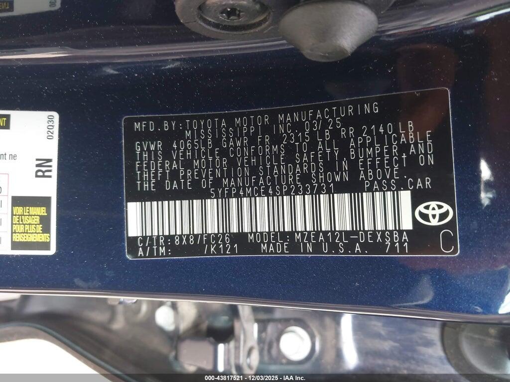 5YFP4MCE4SP233731 2025 TOYOTA COROLLA photo no. 9