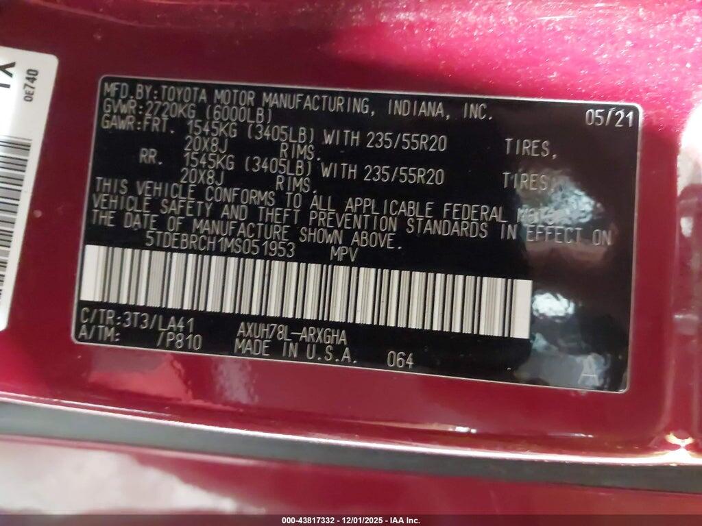 5TDEBRCH1MS051953 2021 TOYOTA HIGHLANDER photo no. 9