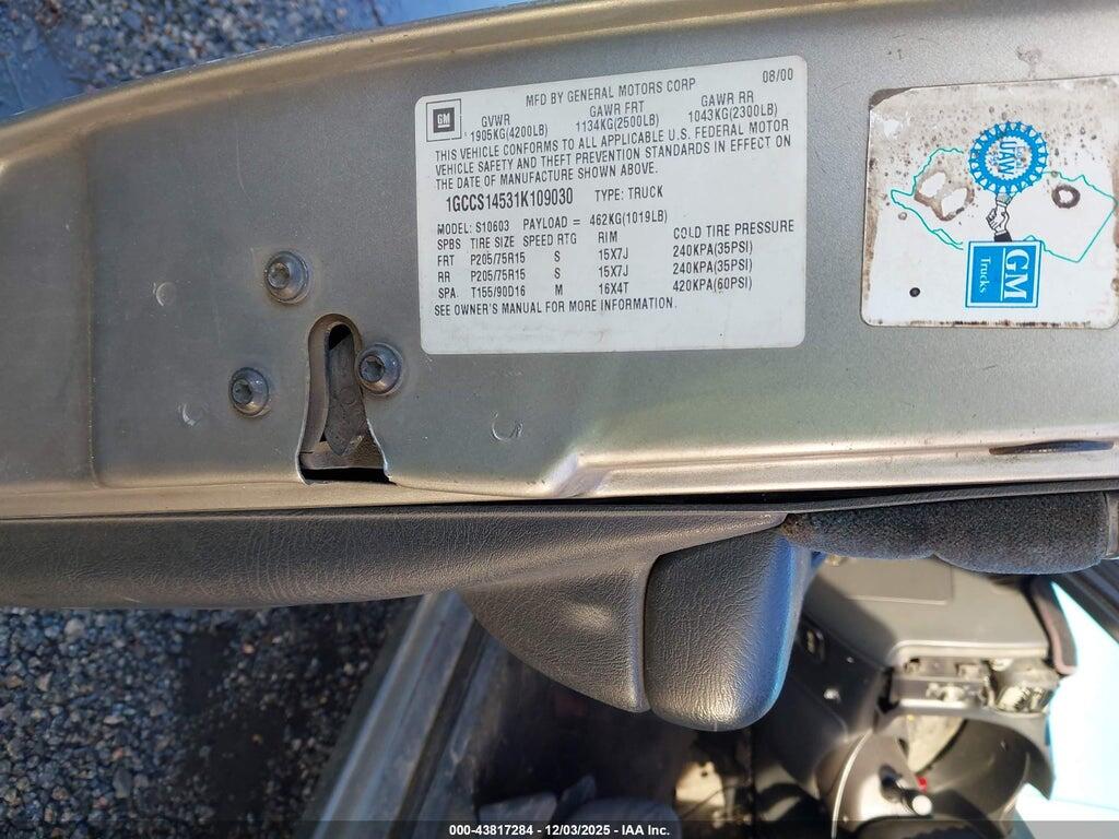 1GCCS14531K109030 2001 CHEVROLET S-10 photo no. 9