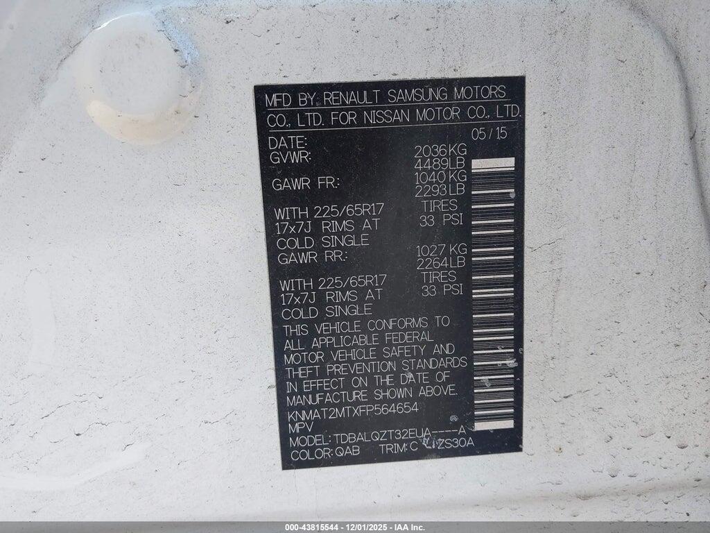 KNMAT2MTXFP564654 2015 NISSAN ROGUE photo no. 9