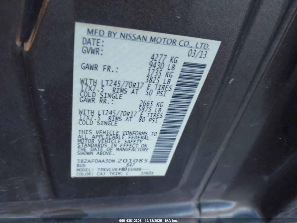 5BZAF0AA3DN201085 2013 NISSAN NV PASSENGER NV3500 HD photo no. 9