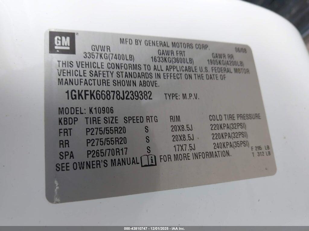 1GKFK66878J239382 2008 GMC YUKON XL 1500 photo no. 9