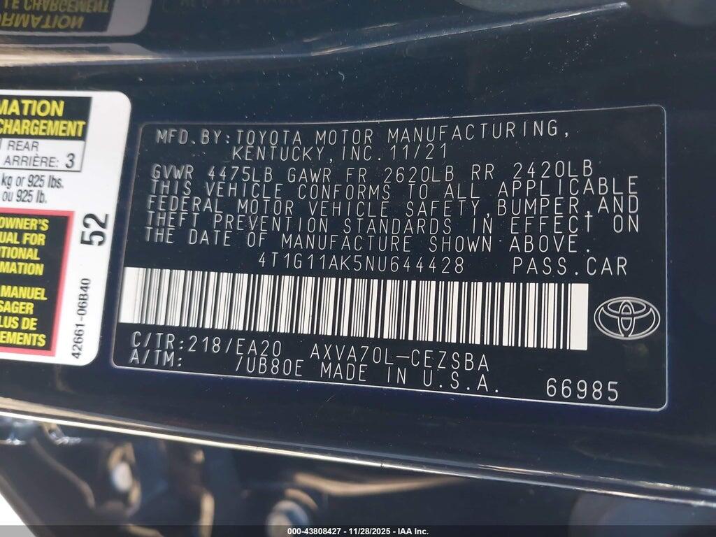 4T1G11AK5NU644428 2022 TOYOTA CAMRY photo no. 9