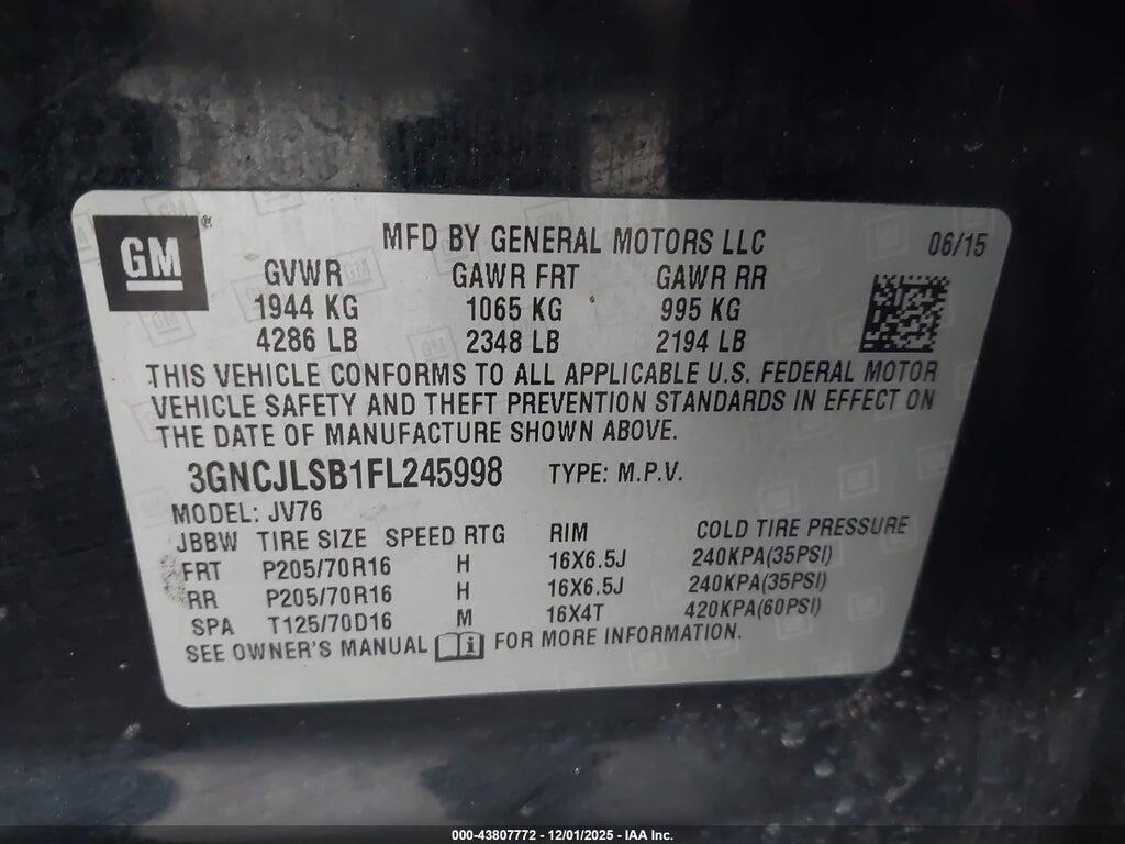 3GNCJLSB1FL245998 2015 CHEVROLET TRAX photo no. 9