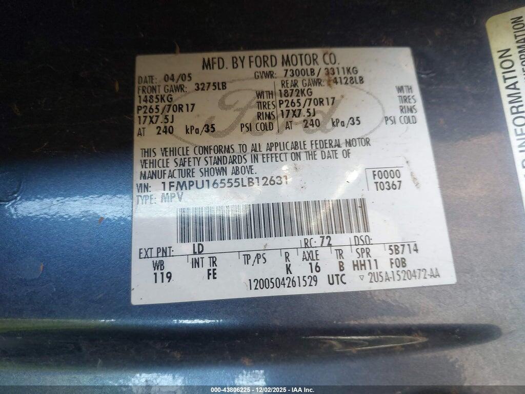1FMPU16555LB12631 2005 FORD EXPEDITION photo no. 9