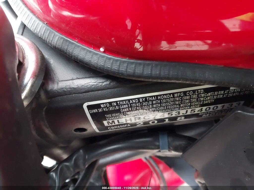 MLHRC7453J5400133 2018 HONDA CBR650 photo no. 10