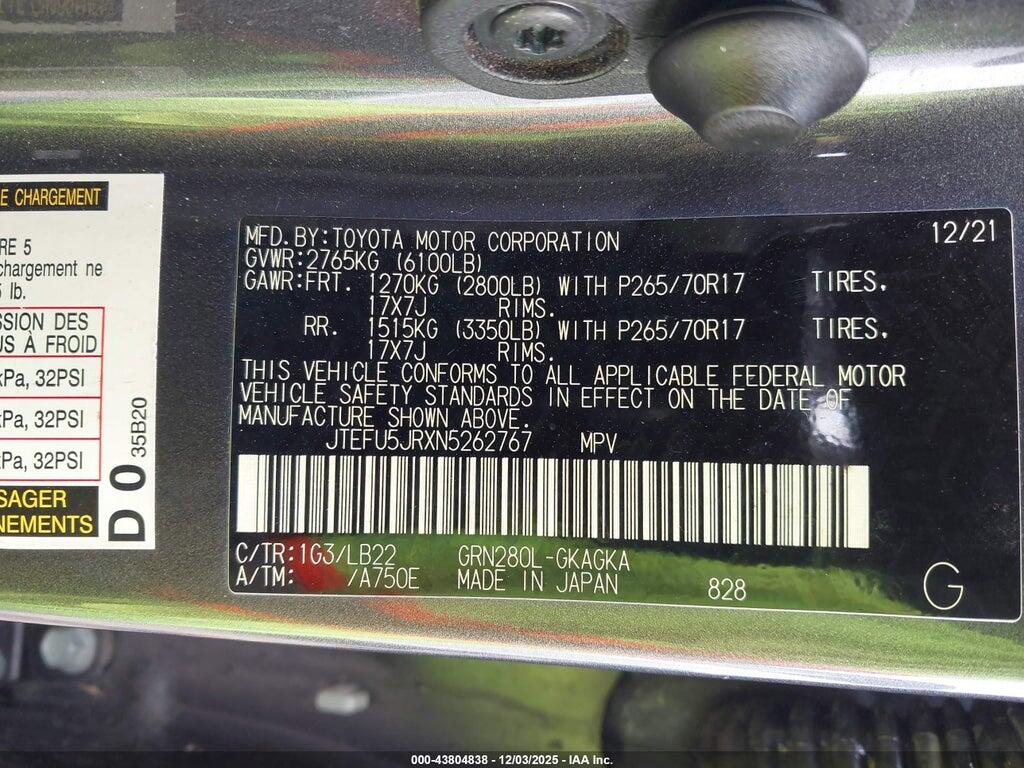 JTEFU5JRXN5262767 2022 TOYOTA 4RUNNER photo no. 9