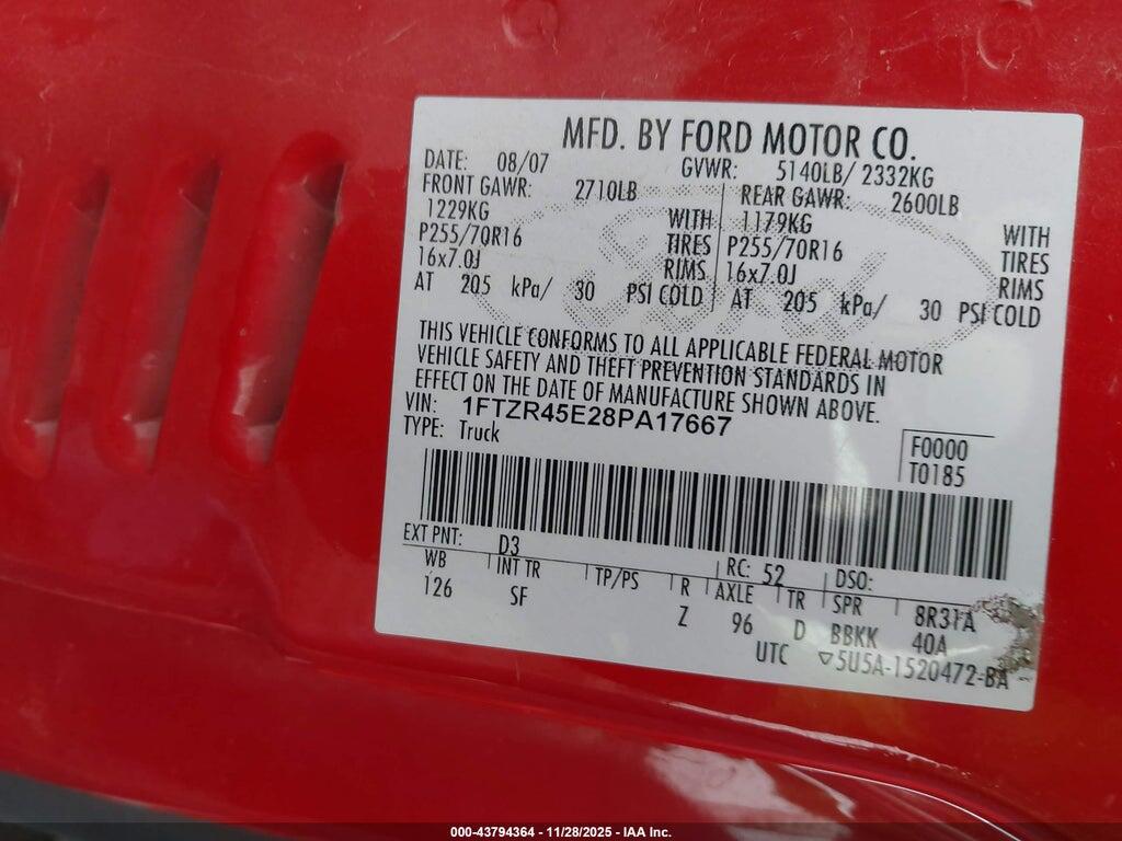 1FTZR45E28PA17667 2008 FORD RANGER photo no. 9