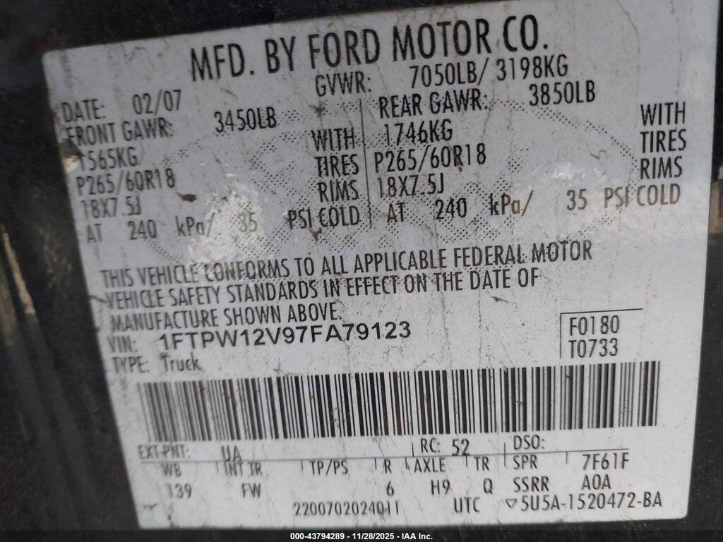 1FTPW12V97FA79123 2007 FORD F-150 photo no. 9
