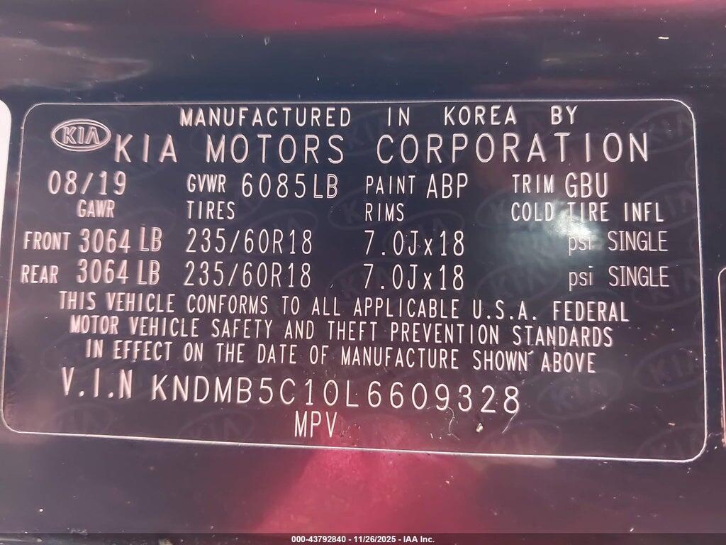 KNDMB5C10L6609328 2020 KIA SEDONA photo no. 9