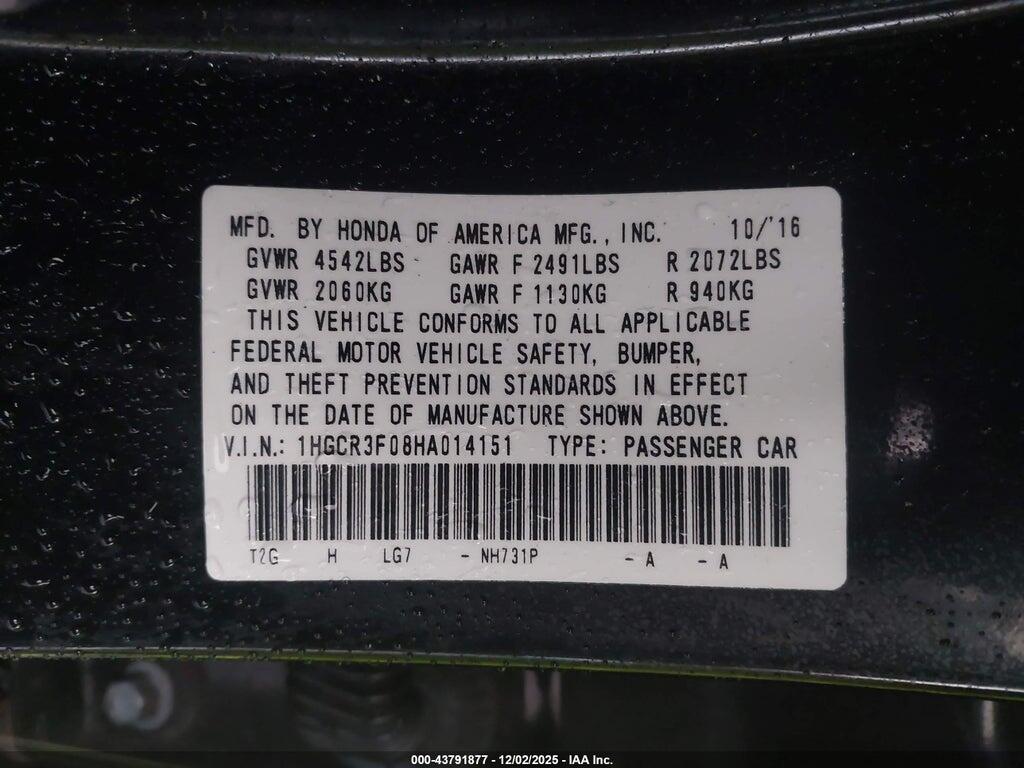 1HGCR3F08HA014151 2017 HONDA ACCORD photo no. 9
