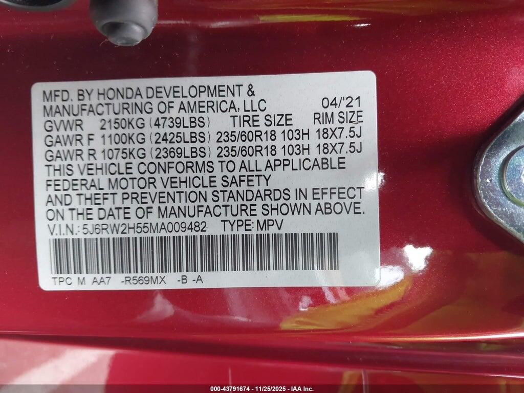 5J6RW2H55MA009482 2021 HONDA CR-V photo no. 9