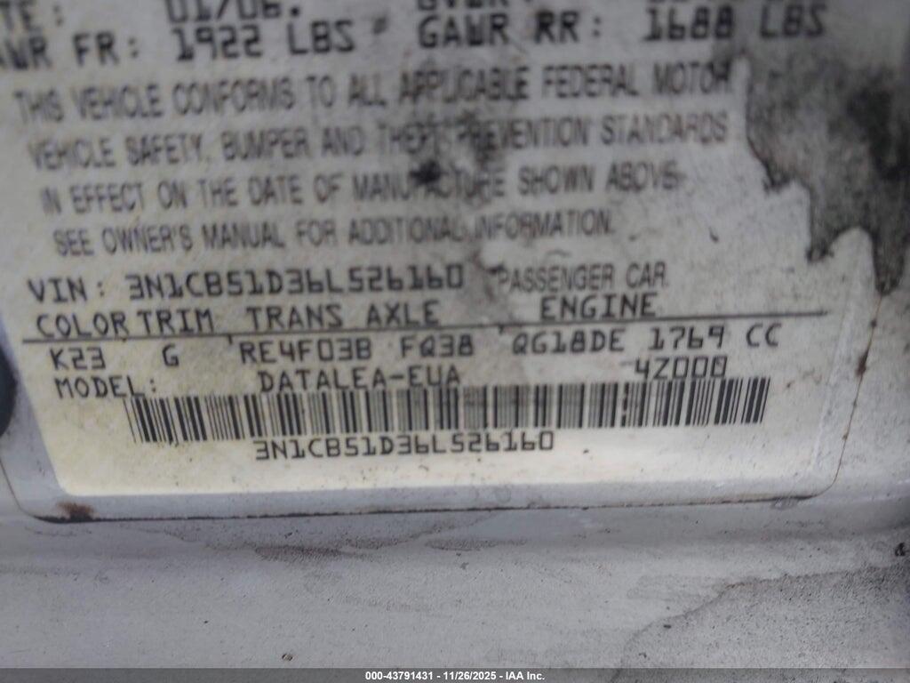 3N1CB51D36L526160 2006 NISSAN SENTRA photo no. 9