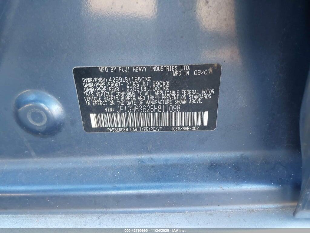 JF1GH63628H811098 2008 SUBARU IMPREZA OUTBACK SPORT photo no. 9