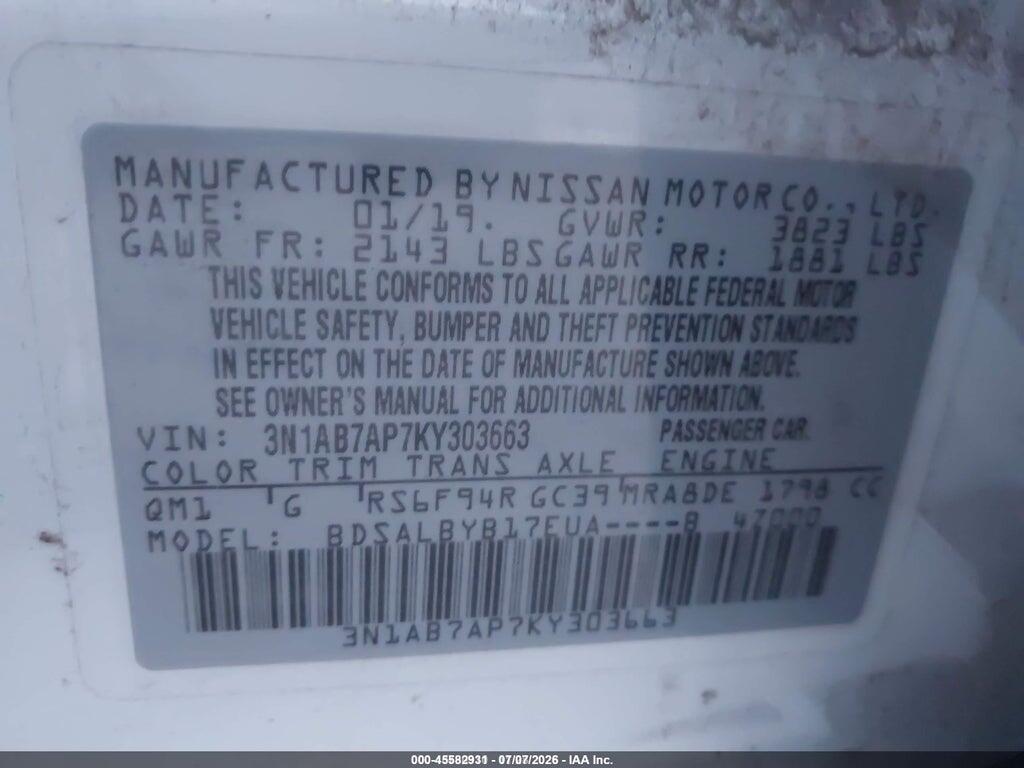 3N1AB7AP7KY303663 2019 NISSAN SENTRA photo no. 9