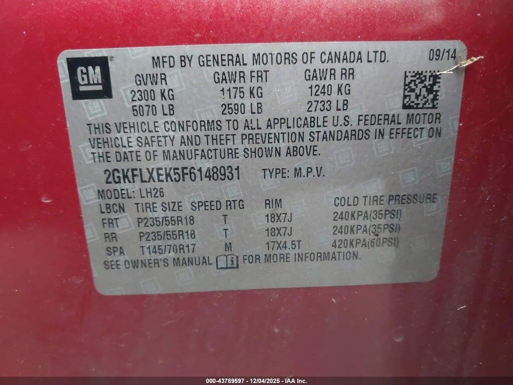 2GKFLXEK5F6148931 2015 GMC TERRAIN photo no. 9