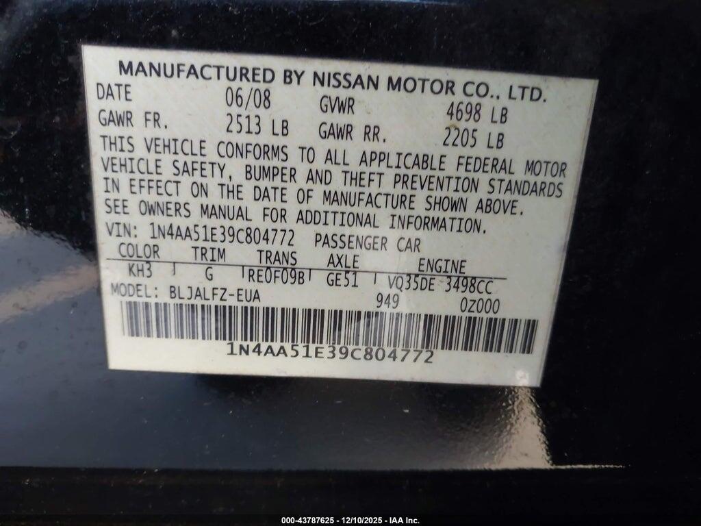 1N4AA51E39C804772 2009 NISSAN MAXIMA photo no. 9