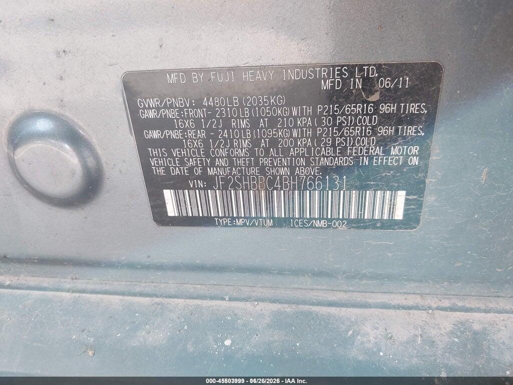 JF2SHBBC4BH766131 2011 SUBARU FORESTER photo no. 9
