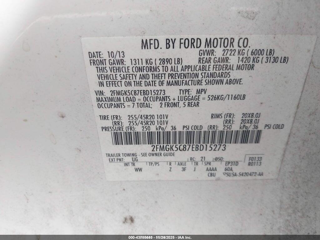 2FMGK5C87EBD15273 2014 FORD FLEX photo no. 9