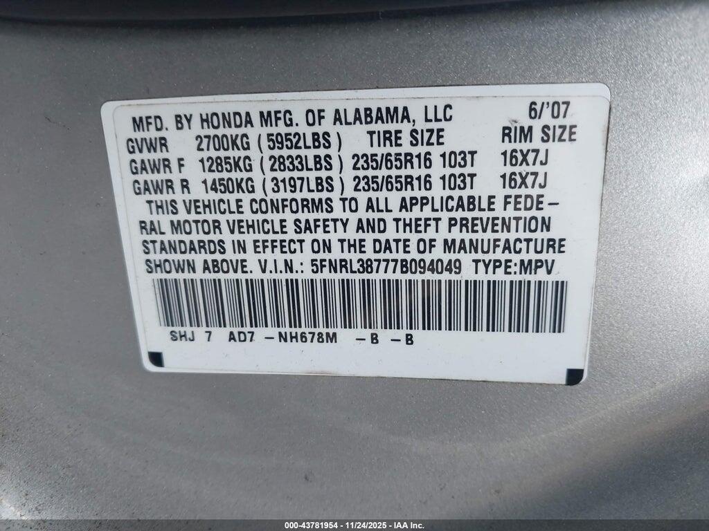 5FNRL38777B094049 2007 HONDA ODYSSEY photo no. 9