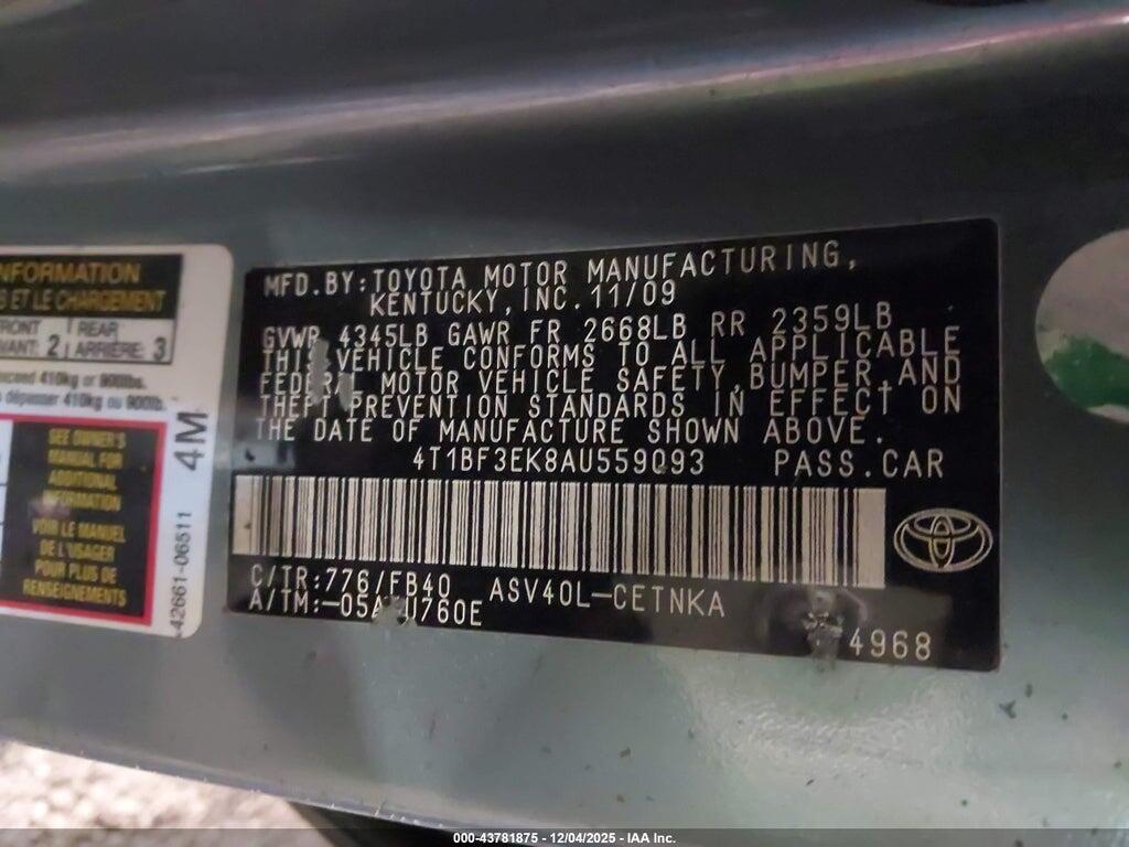 4T1BF3EK8AU559093 2010 TOYOTA CAMRY photo no. 9