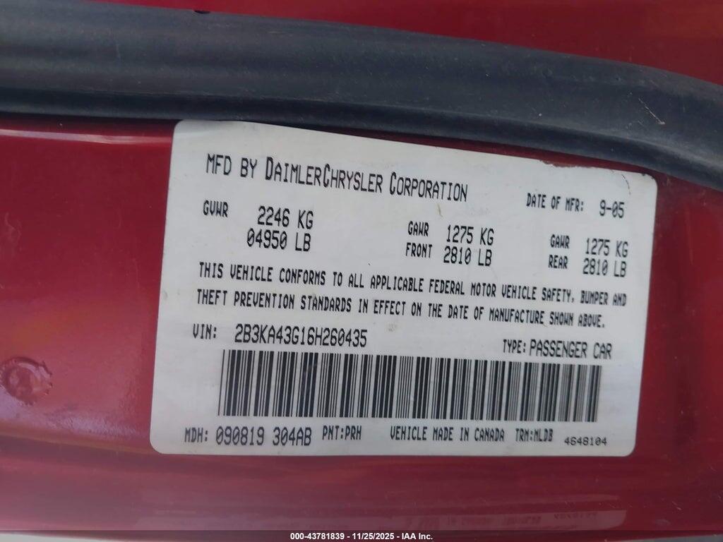 2B3KA43G16H260435 2006 DODGE CHARGER photo no. 9