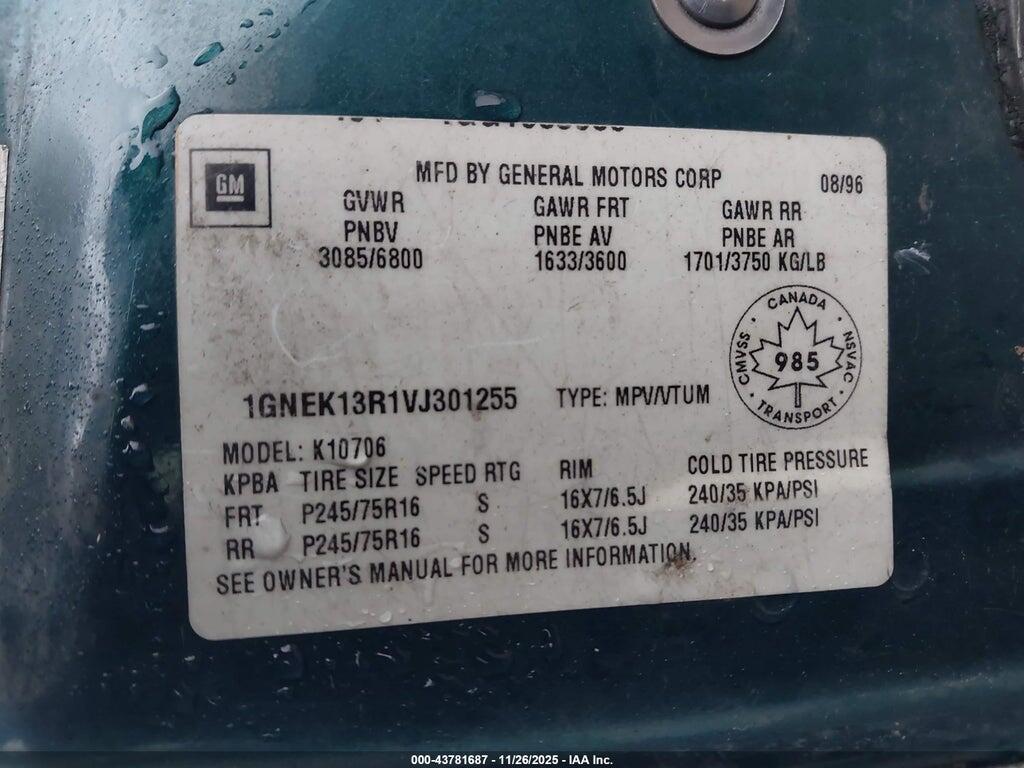 1GNEK13R1VJ301255 1997 CHEVROLET TAHOE photo no. 9
