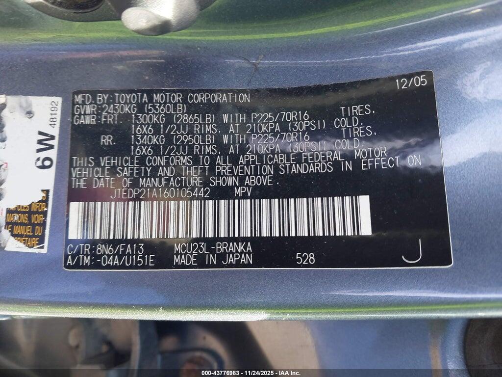 JTEDP21A160105442 2006 TOYOTA HIGHLANDER photo no. 9