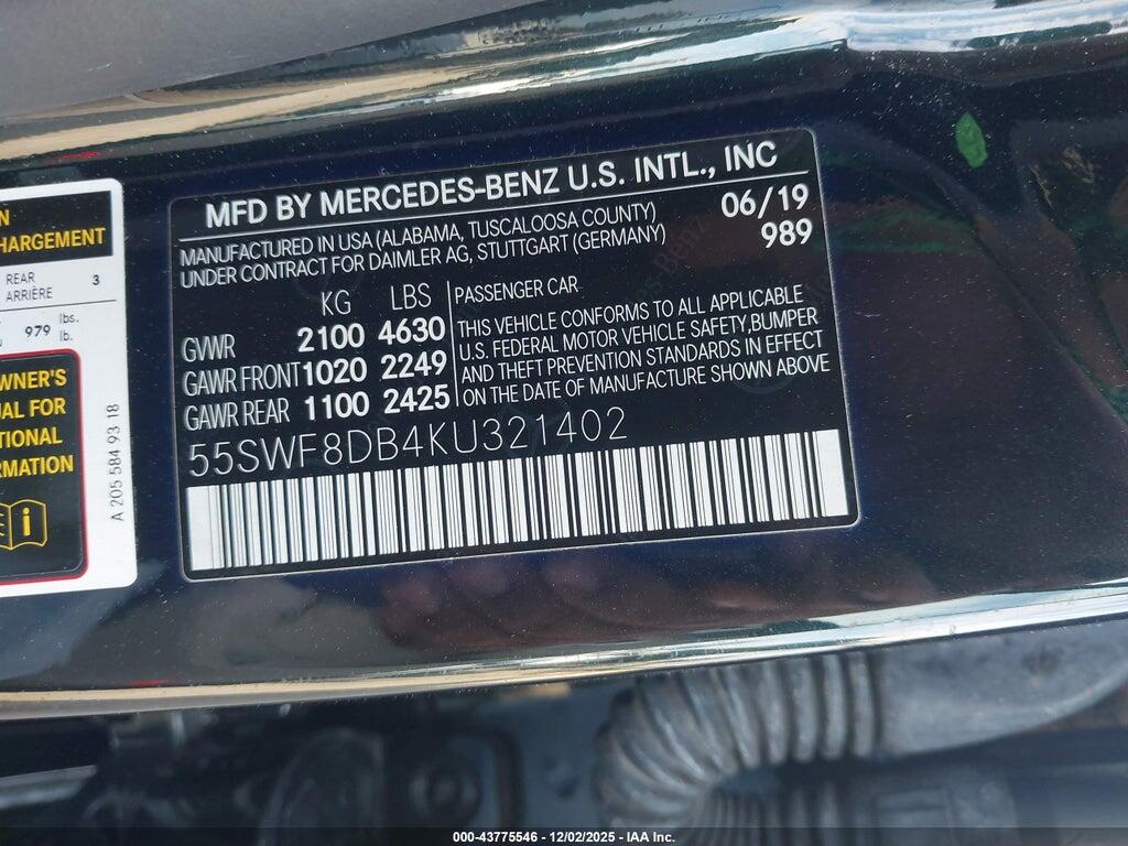 55SWF8DB4KU321402 2019 MERCEDES-BENZ C 300 photo no. 9