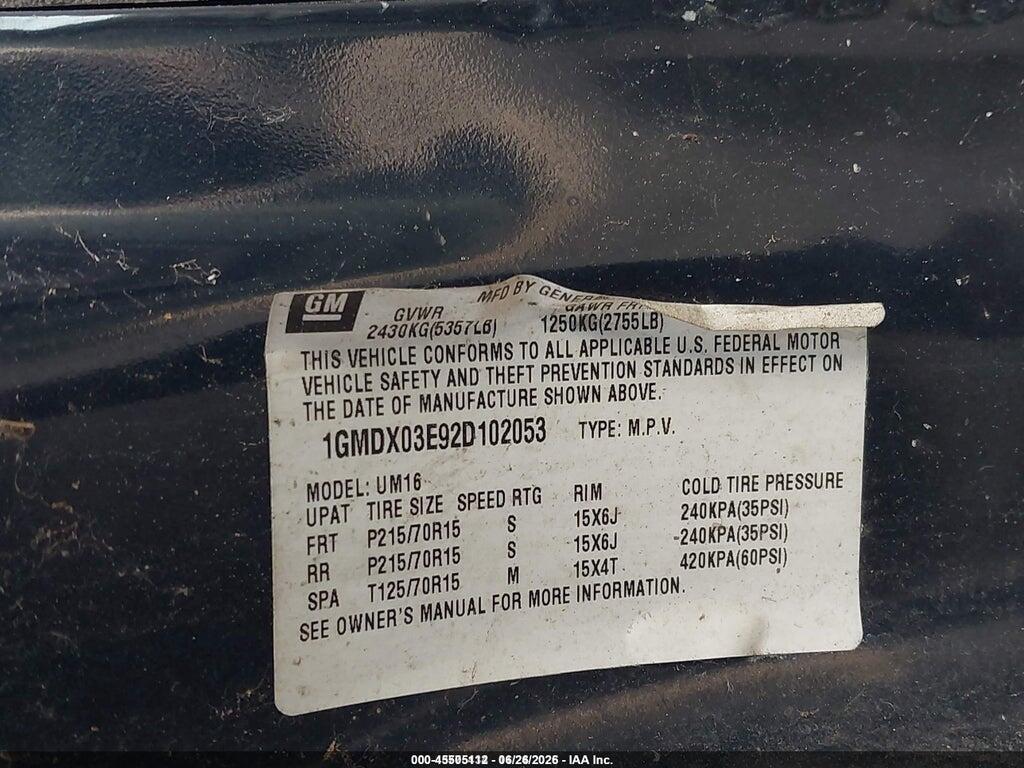 1GMDX03E92D102053 2002 PONTIAC MONTANA photo no. 9