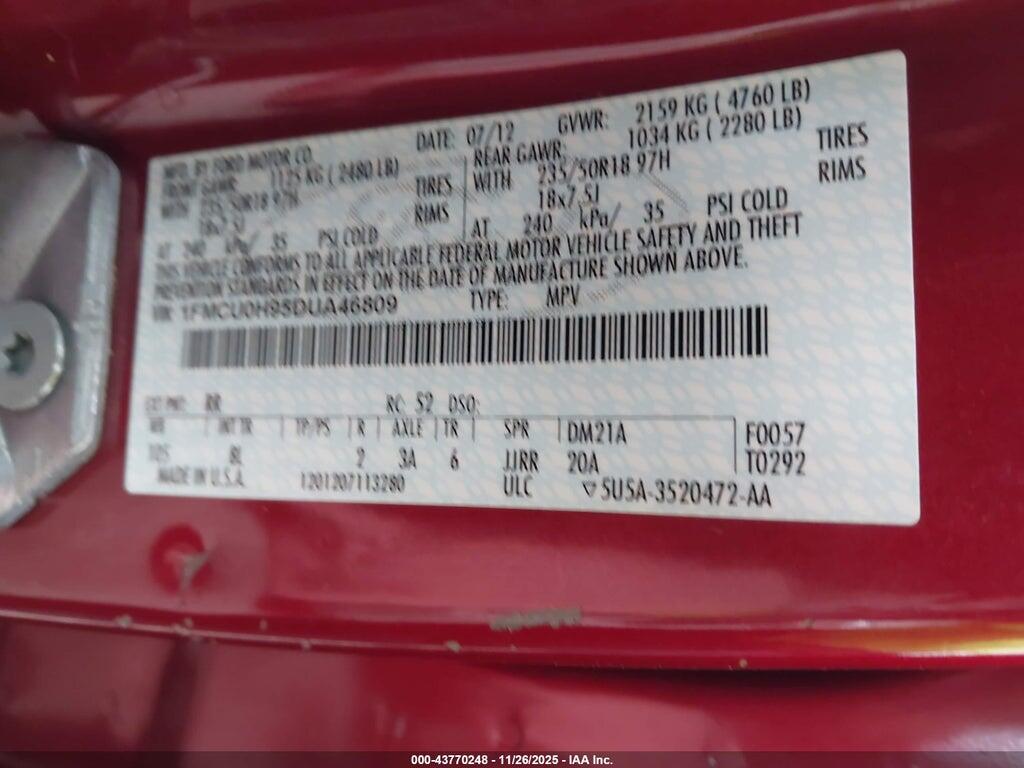 1FMCU0H95DUA46809 2013 FORD ESCAPE photo no. 9