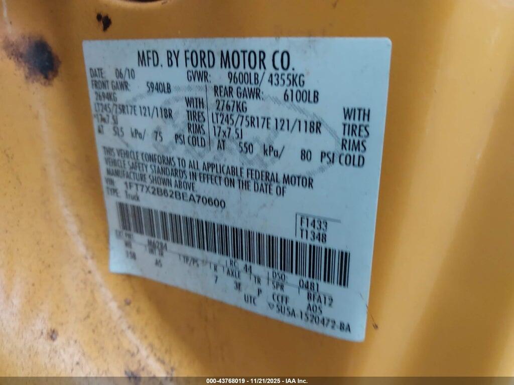 1FT7X2B62BEA70600 2011 FORD F-250 photo no. 9