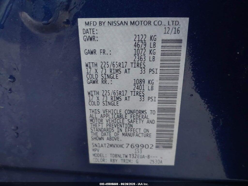 5N1AT2MVXHC769902 2017 NISSAN ROGUE photo no. 9