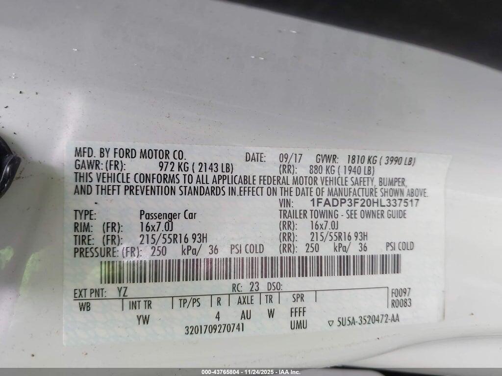 1FADP3F20HL337517 2017 FORD FOCUS photo no. 9