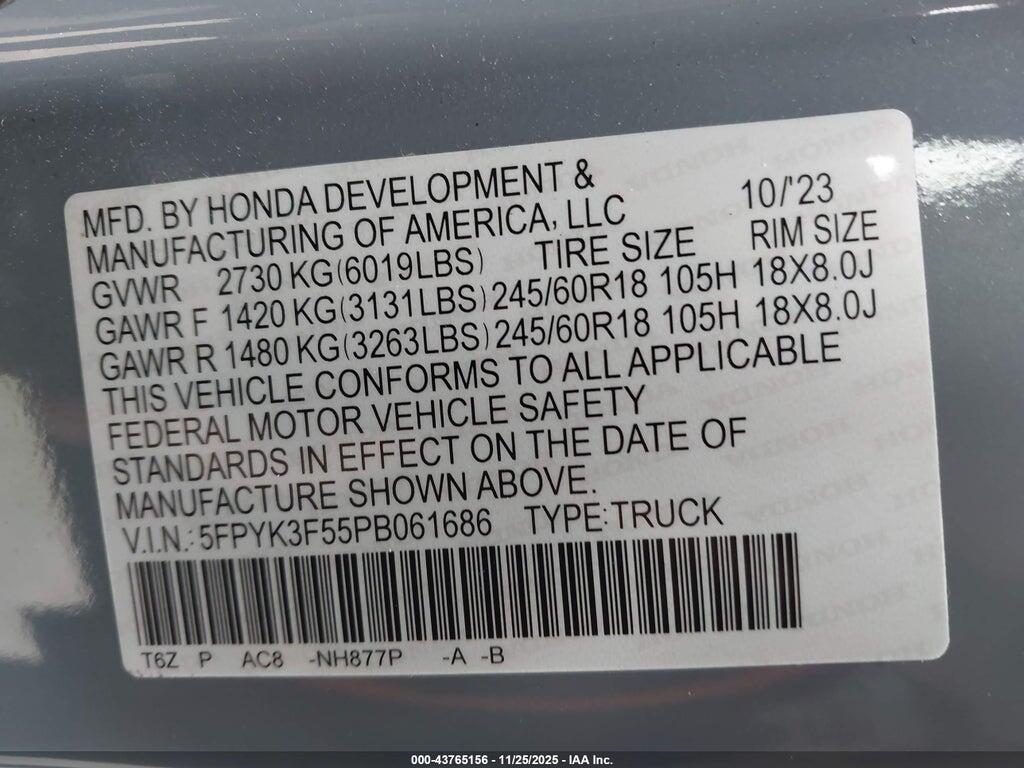 5FPYK3F55PB061686 2023 HONDA RIDGELINE photo no. 9