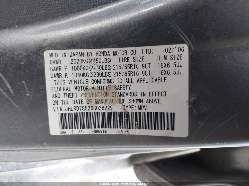 JHLRD78526C038229 2006 HONDA CR-V photo no. 9