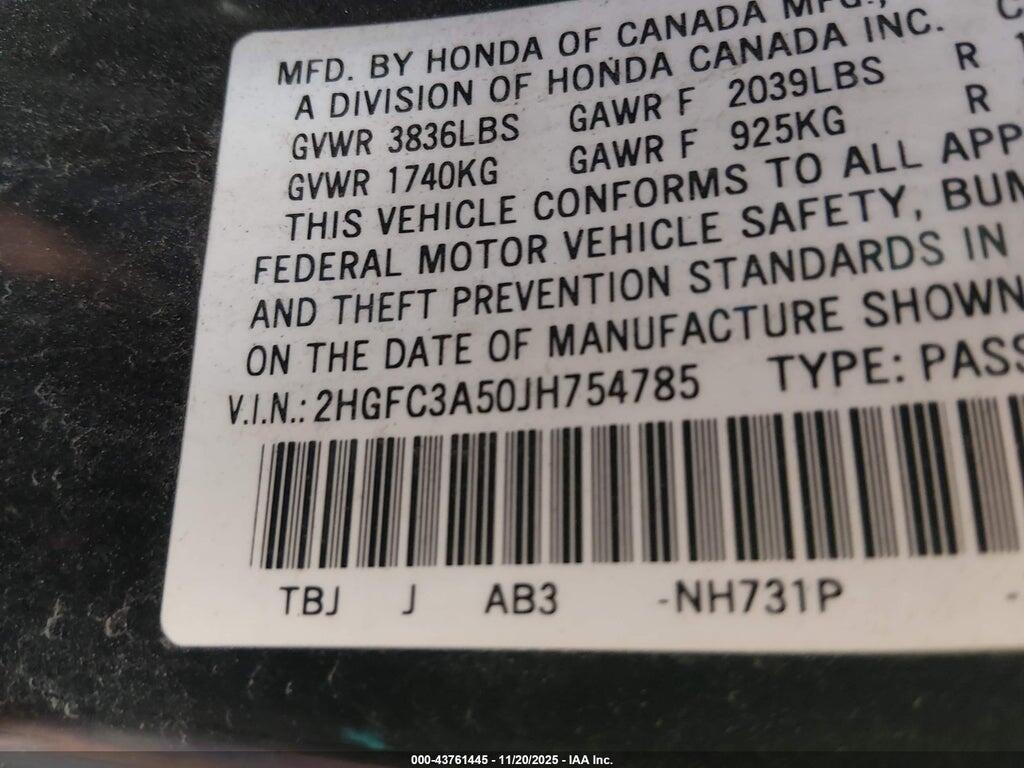 2HGFC3A50JH754785 2018 HONDA CIVIC photo no. 9