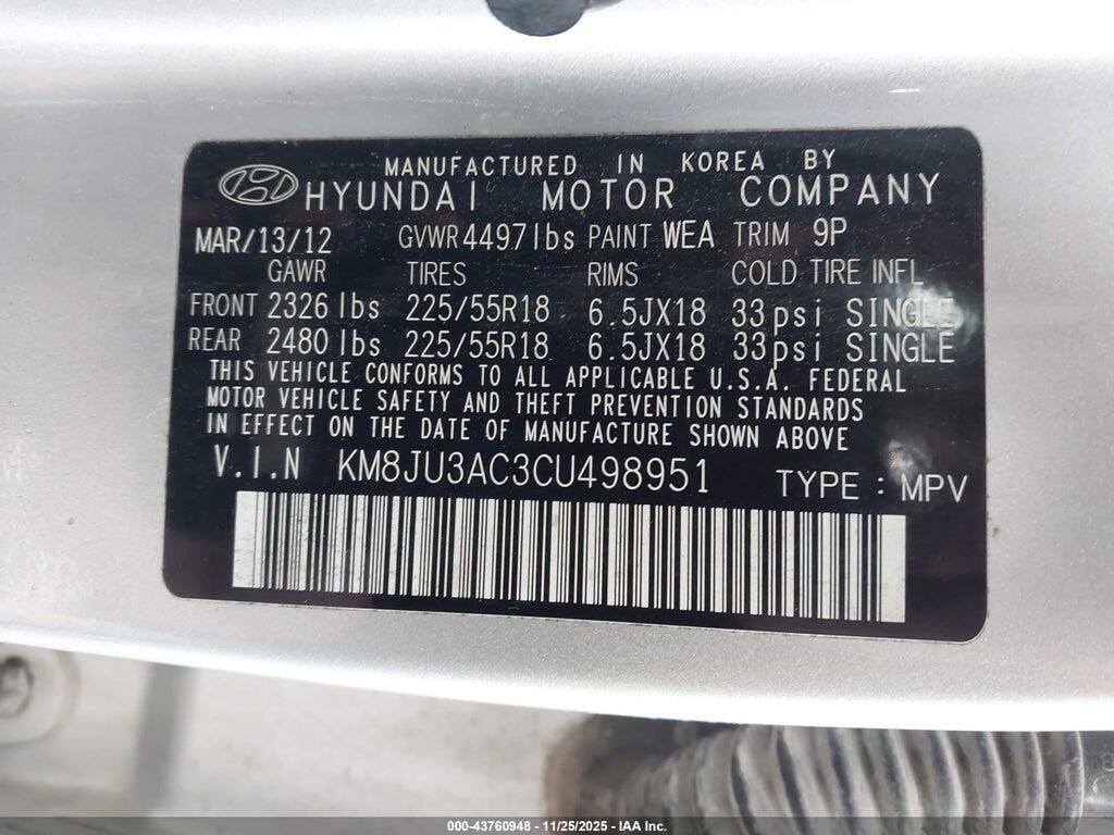 KM8JU3AC3CU498951 2012 HYUNDAI TUCSON photo no. 9