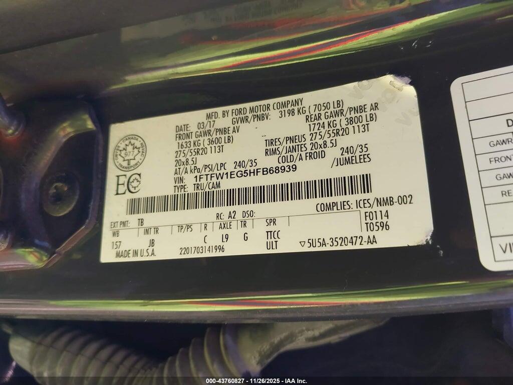 1FTFW1EG5HFB68939 2017 FORD F-150 photo no. 9