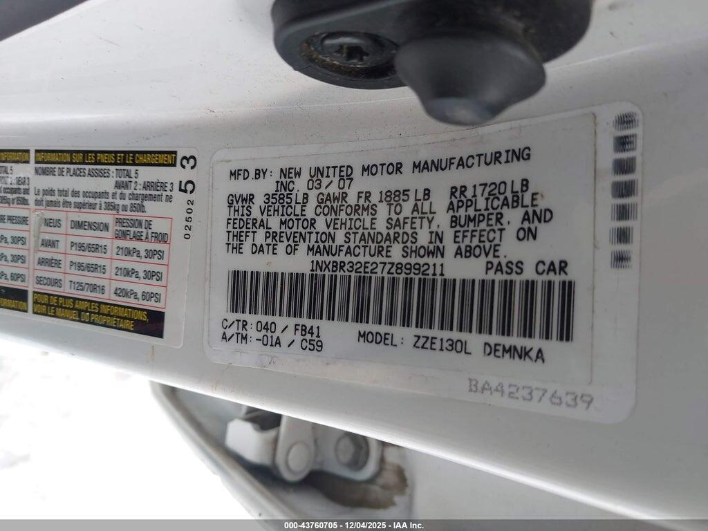 1NXBR32E27Z899211 2007 TOYOTA COROLLA photo no. 9
