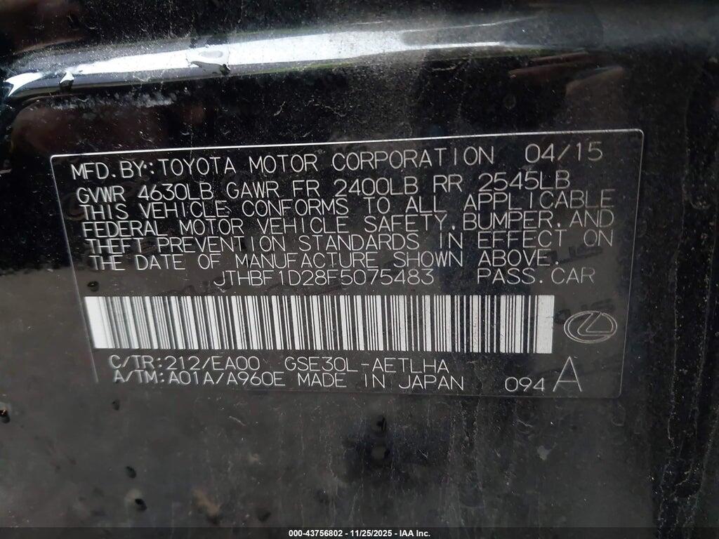 JTHBF1D28F5075483 2015 LEXUS IS 250 photo no. 9