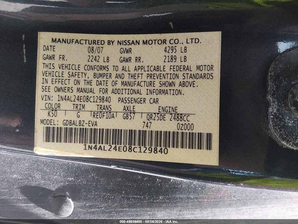 1N4AL24E08C129840 2008 NISSAN ALTIMA photo no. 9