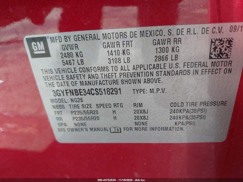 3GYFNBE34CS518291 2012 CADILLAC SRX photo no. 9