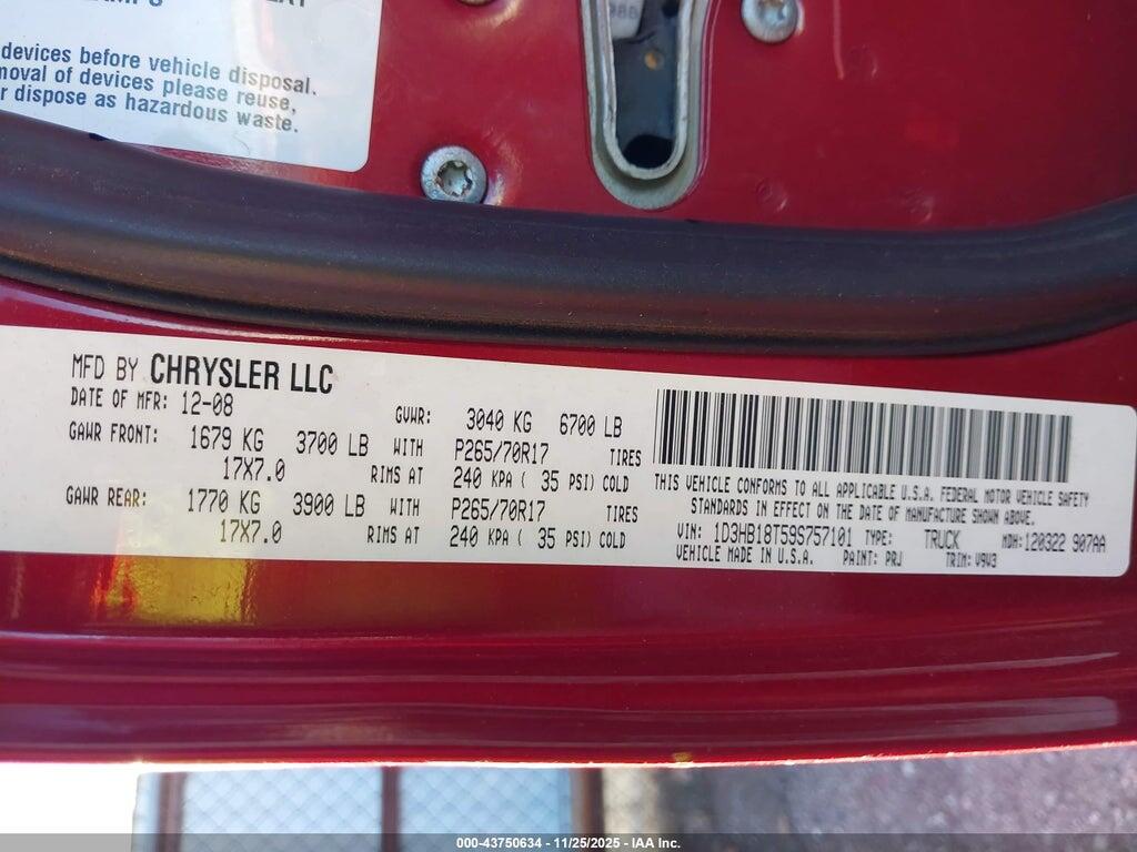 1D3HB18T59S757101 2009 DODGE RAM 1500 photo no. 9